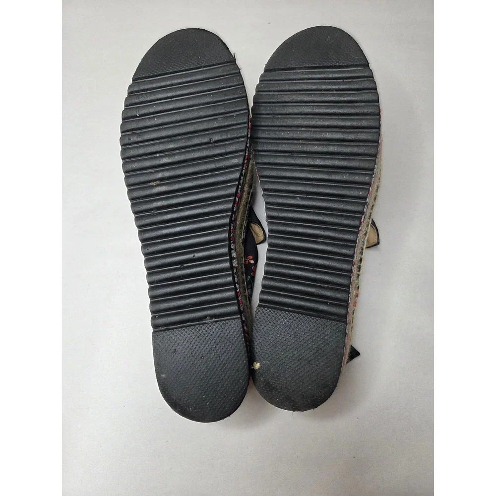 Johnny Was Black Leopard Floral Embroidered Platform Espadrille Shoes Size 9.5